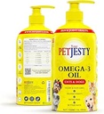 PetJesty Puro Omega 3 Aceite para perros &amp; gatos 26.39oz - Omega 3 piel " Coat Soporte- Alimento líquido para mascotas - mascota vegana + DHA para la función conjunta, Immune " Heart Health, Non Fish Oil Dog y Cat