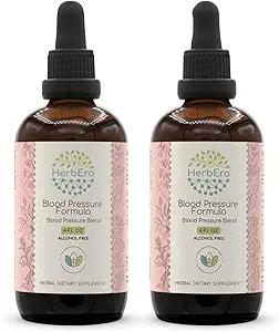 HerbEra Blood Pressure Fórmula B120 Extracto libre de alcohol Tintura: Hoja de hawthorn, Herb de la madre, Pimienta de Cayena, Flor de Hibiscus, Spirulina. Presión sanguínea Blend 2x4 Fl Oz