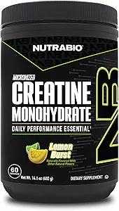 NutraBio Pure Micronized Creatine Monohydrate Powder Suplemento, Lemon Burst, (300 g) - Apoya Bulk Muscle Energy, Recovery, and Strength - HPLC Tested Creatine Powder Suplemento para Hombres y Mujeres