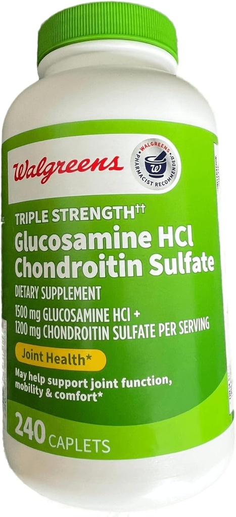 Walgreens Glucosamine Chondroitin Triple Strength 1500 mg Glucosamine HCL 1200 mg Condroitina - 240 cápsulas