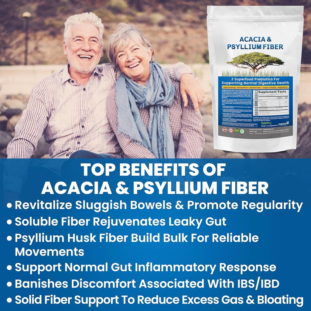 Restauración del riñón Acacia orgánica &amp; Psyllium Fiber Powder - Prebiótico &amp; Suplemento natural - Soluble Acacia &amp; Psyllium Husk Powder - 1.5 lbs (48oz), 2 Packs