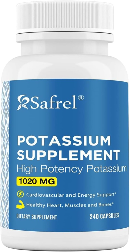 Suplemento de Potasio Safrel, 1020 mg,120 Actuaciones, 240 cápsulas vegetarianas, no transgénicos, sin gluten, hecho en EE.UU.