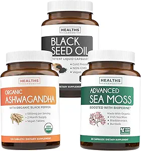 Guardar $8 (16% Off) - Armonía Esenciales: Wellness Trio Bundle - Black Seed Oil -100% Cold-Pressed Nigellia Sativa Silencio Orgánica Ashwagandha - Natural Adrenal & Thyroid Support ← Irish Sea Moss - Vegan