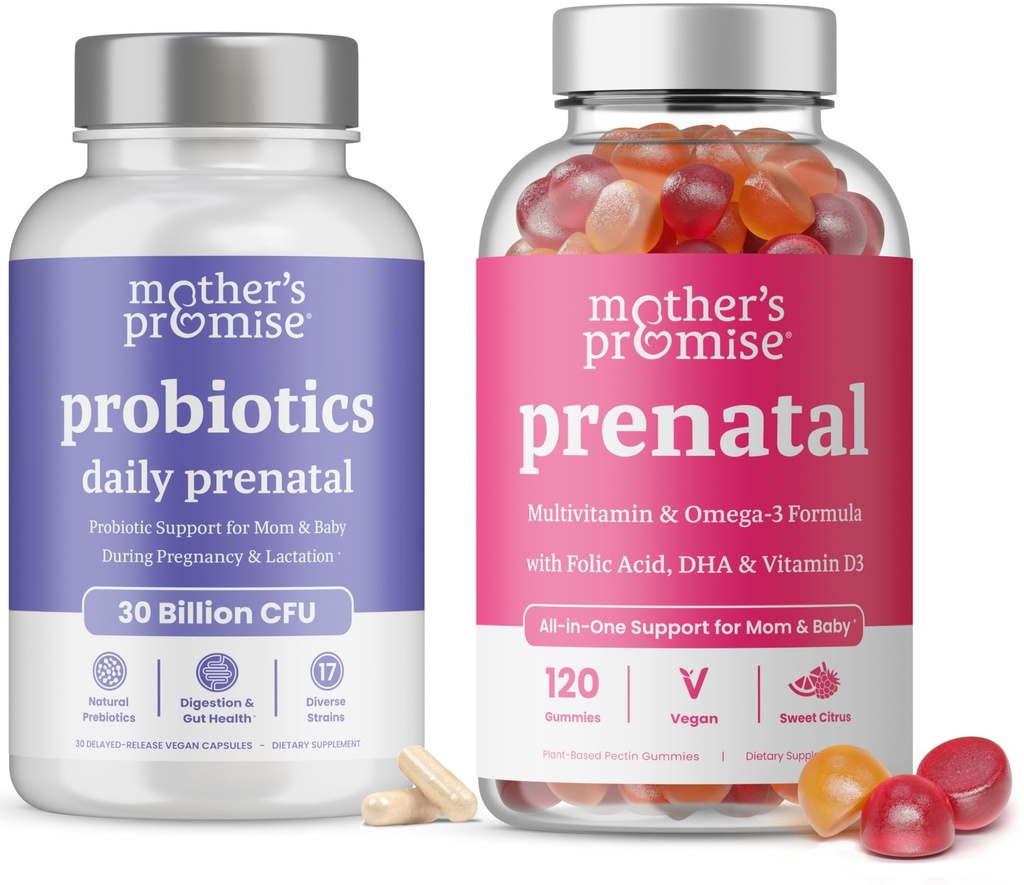 Promesa de Madre Gummies multivitamínicos prenatales &amp; Prenatal Probiotics Bundle