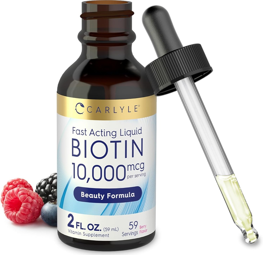Carlyle Liquid Biotin 10000mcg ← 2 oz ← Extra Strength Drops ← Vegetarian, Non-GMO, Gluten Free Supplement