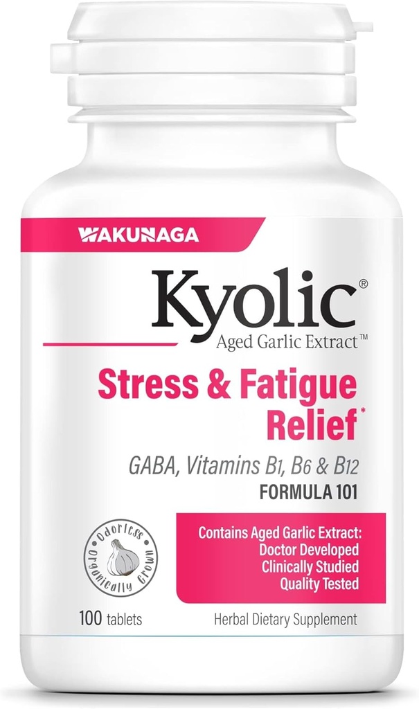 Kyolic Aged Garlic Extract Formula 101, Stress and Fatigue Relief, 100 Tablets.