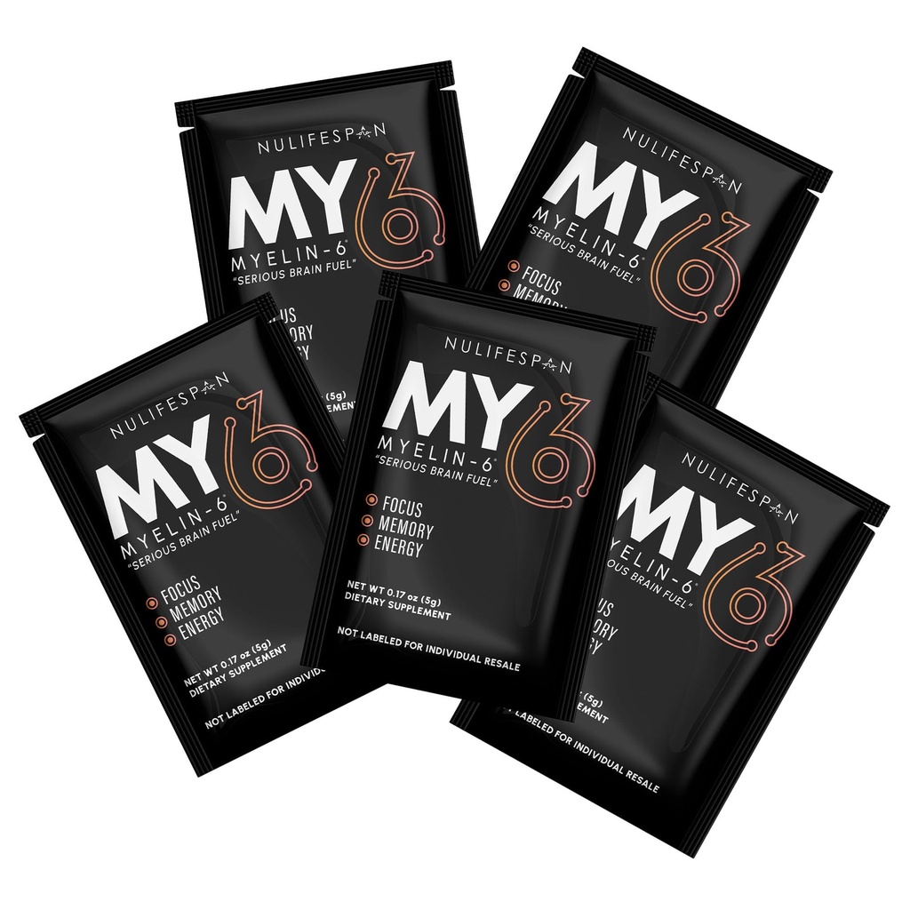 Myelin-6, Sampler Pack, 5 Single Serve Packs, Focus Supplement &amp; Brain Health with AlphaSize, Memory and Cognitive Function Support, Orange Tangerine Flavor, Gluten-Free, Non-GMO