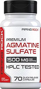 Piping Rock Agmatine Sulfate Capsules  1500mg ← 70 Pills ← Premium Grade Supplement ← Non-GMO, Gluten Free