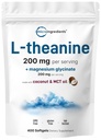 L-Theanine 200mg con Magnesium Glycinate, 400 Coconut MCT Oil Softgels ← Relajación, Focus &amp; Muscle Support Suplemento  2-in-1 Amino Acido &amp; Mineral Complex