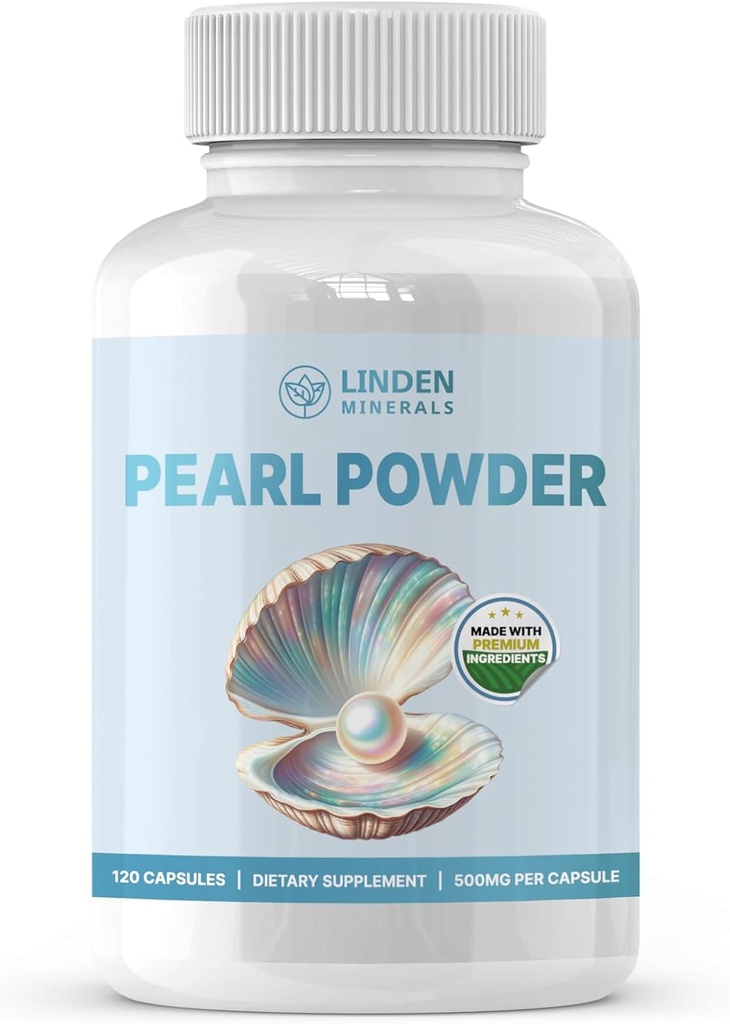 Suplemento de pólvora de perlas 500mg, 120 cápsulas - Fuente natural de Calcio " Aminoácidos, Antioxidantes envejecidos para el cuidado de la piel, no GMO