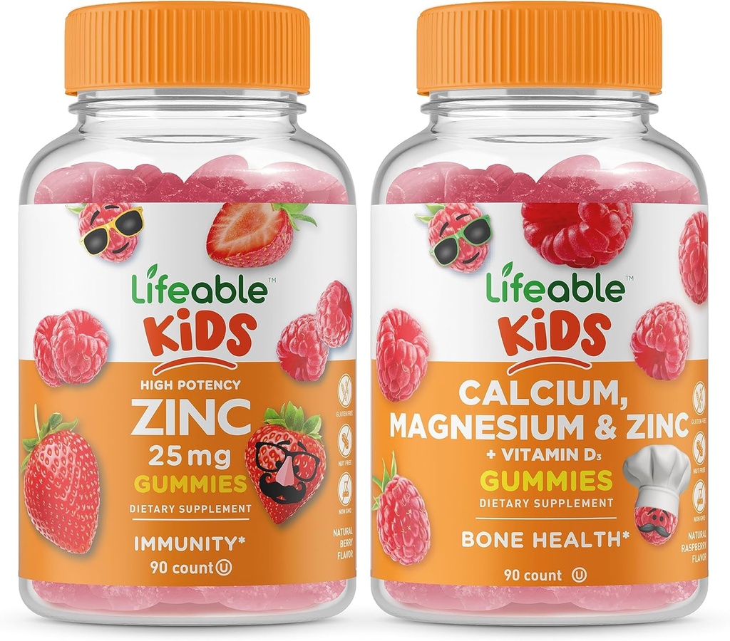 Zinc 25mg Niños + magnesio de calcio &amp; niños Zinc - Gran Cata, Suplemento de vitamina, Gluten Gratis, GMO Gratis, Chewable Gummy