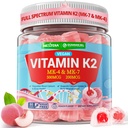 Vitamina K2 Gummies MK-7 200 mcg &amp; MK-4 500 mcg para Hombres Azúcar gratis, perfecto 2-IN-1 Full Spectrum Vitamina K2 Suplemento para Bone, He chorrito, promueve la absorción de calcio, cerebro, dientes, inmune,1Pack