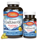 Carlson - Cod Liver Oil Gems, 460 mg Omega-3s, Plus Vitaminas A y D3, Wild Caught Norwegian Arctic Cod, Sustentablemente Fuented Nordic Fish Oil Capsules, Lemon, 150 + 30 Softgels