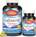 Carlson - Cod Liver Oil Gems, 460 mg Omega-3s, Plus Vitaminas A y D3, Wild Caught Norwegian Arctic Cod, Sustentablemente Fuented Nordic Fish Oil Capsules, Lemon, 150 + 30 Softgels