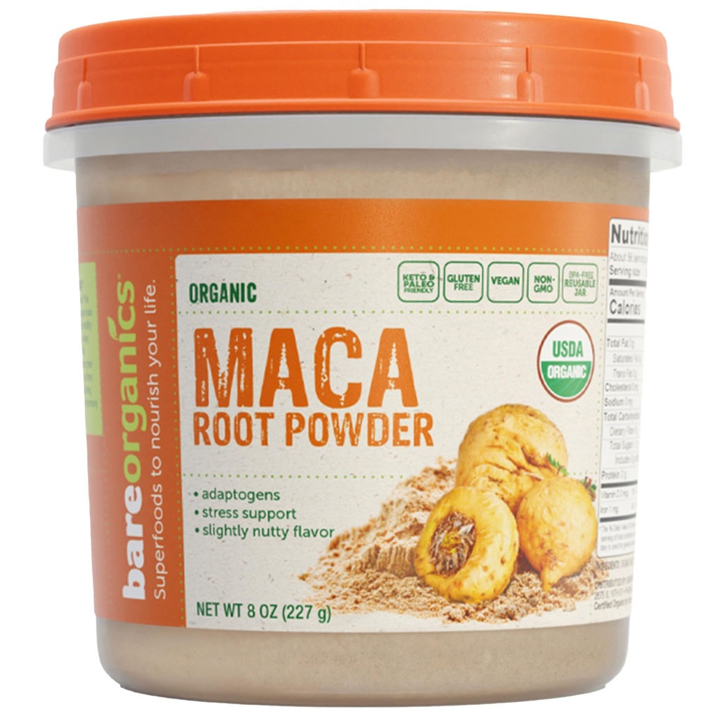 BareOrganics Maca Root Powder, Organic, Vegan, Non-GMO, Gluten-Free, Energy &amp; Stamina Support, 8 oz