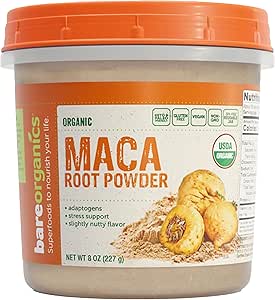 BareOrganics Maca Root Powder, Organic, Vegan, Non-GMO, Gluten-Free, Energy &amp; Stamina Support, 8 oz