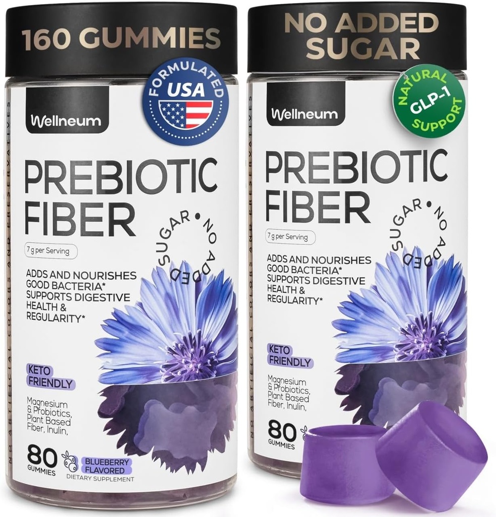 High Prebiotic Fiber Gummies for Women and Men 7G, 160 Pcs (2 Pack) - Natural GLP-1 Support - Beet FOS Fiber, Magnesium, Inulin, Probiotic - Gummy Supplement for Digestive Health - Sugar Free