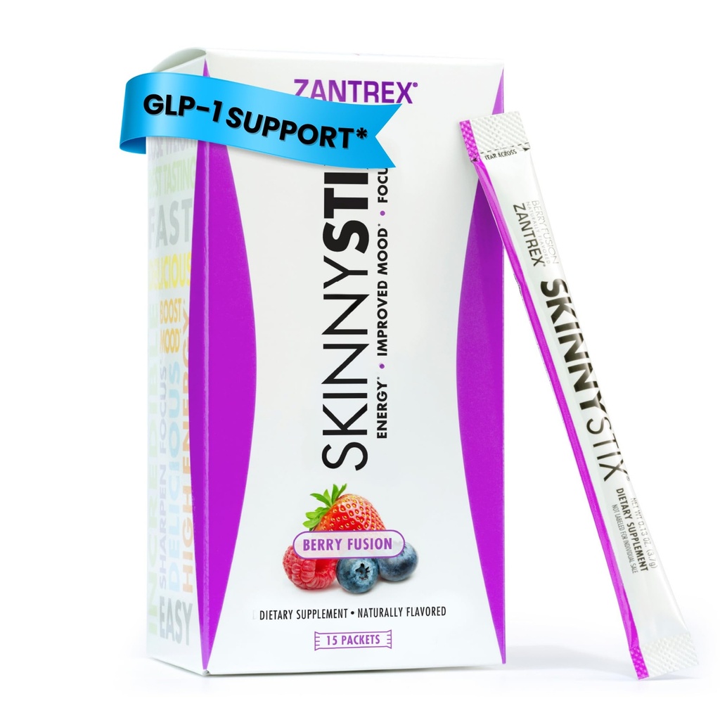 SkinnyStix Berry Fusion GLP-1 Support Powder Energy Drink, Metabolic Support, Appetite Control, Natural Energy Boost ← 15 Single-Serving Packets