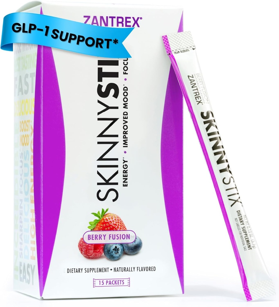 SkinnyStix Berry Fusion GLP-1 Support Powder Energy Drink, Metabolic Support, Appetite Control, Natural Energy Boost ← 15 Single-Serving Packets