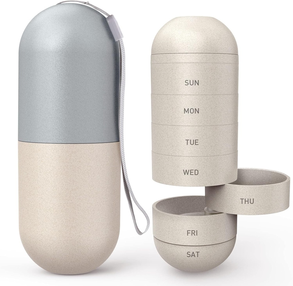 Zannaki Actualización Gran Compartamento Grain Fiber Moisture Proof Cute Semanal Pill Organizer, Laser Carving Markings, BPA Free Travel Hiking 7 Day Pill Box Case to Hold Pills,Vitamins,Fish Oil,Supplements