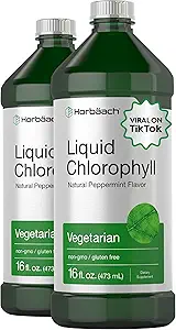 Horbäach Chlorophyll Liquid Drops TEN 100mg ANTE 32 oz (2 x 16 oz Bottles) Silencio Natural Peppermint Flavor ANTE Vegetarian, Non-GMO, Gluten Free Supplement