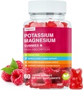 Gummies de magnesio de potasio - High Absorption Magnesium Glycinate & Potassium Citrate Plus Coenzyme Q10, DHA, D3, Mineral & Calcium for Zzz, Leg Cramps & Muscle - 60 Raspberry Gummies