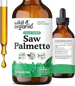 Wild & Organic Saw Palmetto Tincture - Saw Palmetto Extract Supplement for Men &amp; Women - Liquid Powder Based Drops - Serenoa Repens Berries - Vegan, Sugar &amp; Alcohol-Free - 4 fl oz