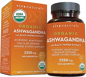 Suplemento de Ashwagandha orgánica con el Pepper negro - Incluye 2250 mg Ashwagandha Root Powder " Pimienta negra orgánica para la absorción superior (90 tabletas), antioxidante " Immune Support