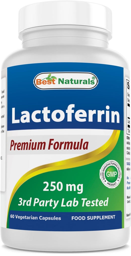 Best Naturals Lactoferrin 250 mg Veggie Capsule, soporta la función saludable de la inmunología - 60 cuenta
