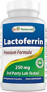 Best Naturals Lactoferrin 250 mg Veggie Capsule, soporta la función saludable de la inmunología - 60 cuenta