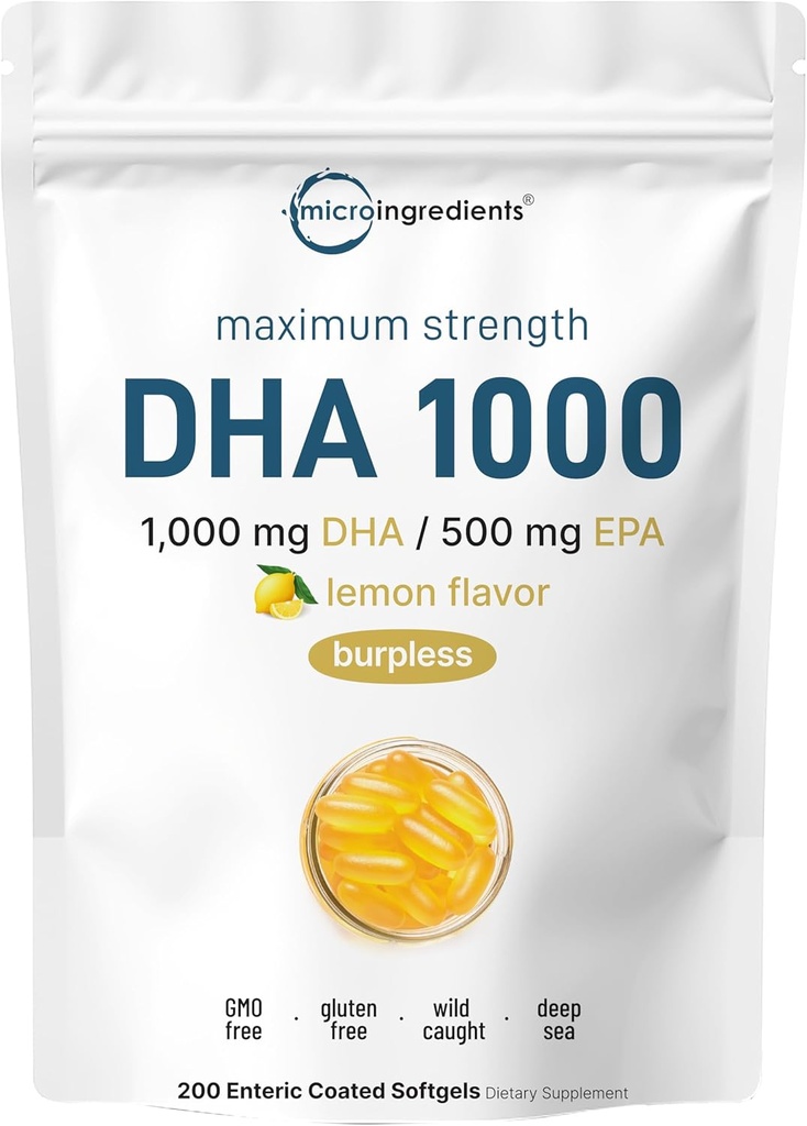 Omega 3 Fish Oil DHA Suplementos 1000mg con EPA 500mg, 200 Softgels – Lemon Flavored, Burpless (Enteric Coated) ANTE Deep Sea Fresh Fish, Wild Caught from Norwegian Waters ← Mercury Free