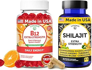 Lunakai USA Made B12 Gummies " Shilajit Capsules Bundle – Extra Strength Daily Energy " Wellness Support