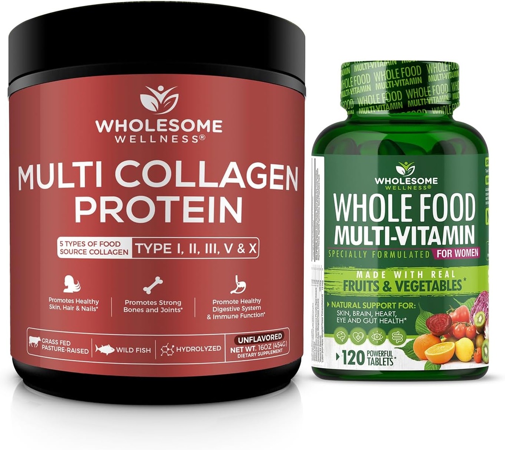 Multivitamínico de alimentación integral para mujeres + Multi Collagen Protein Powder Hidrolyzed (Type I II III V X) Bundle