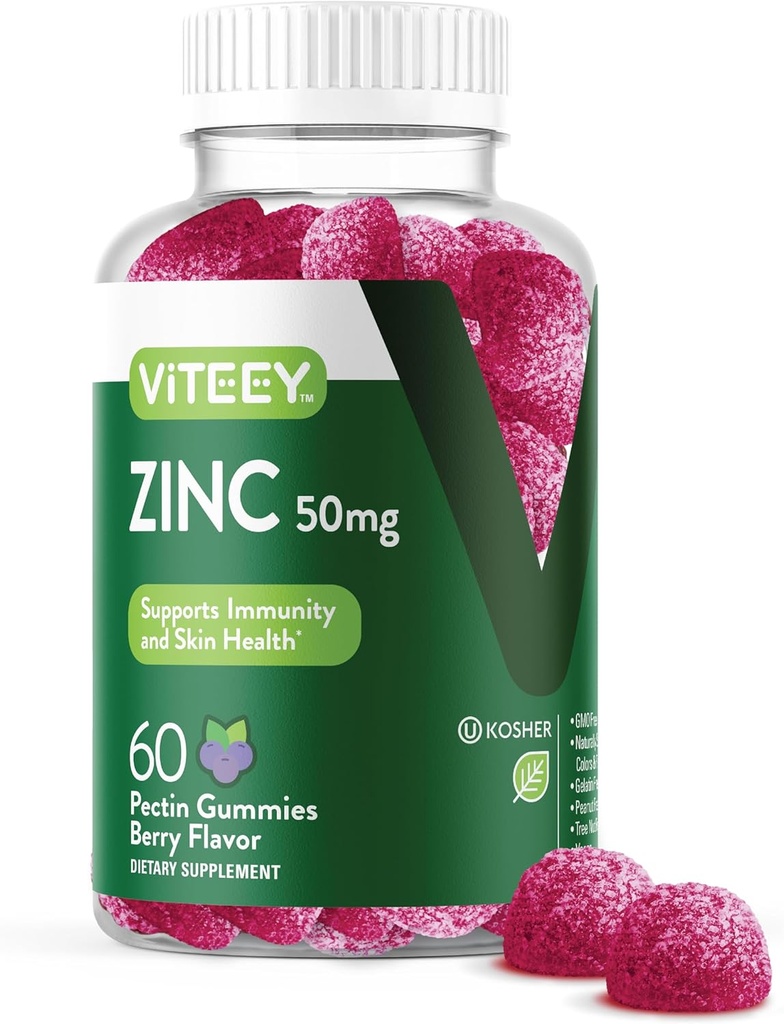 VITEEY Zinc Gummies for Men and Women - Zinc Supplements 50mg - Immune Boost &amp; Skin Health - Vegan, Gluten Free - 60 Count