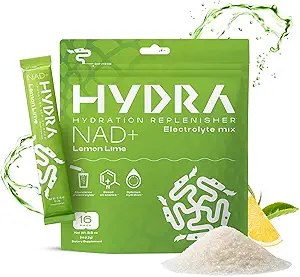 Hidra Powders NAD+ Nutrients Electrolyte Powder Packets, Anti Aging Daily Hydration Packets, Low Sodium Electrolytes Powder, Electrolyte Drink Mix Low Sugar - 16 Electrolyte Packets Lemon Lime
