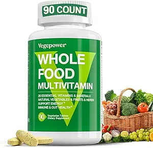 Vegan Whole Food Multivitamin with Iron, Daily Multivitamin for Men and Women, Methylated Multi Vitamins, B-Complex, Fruits & Vegetables, Enzymes, Omegas, Mushroom, Non-GMO, 90 Count