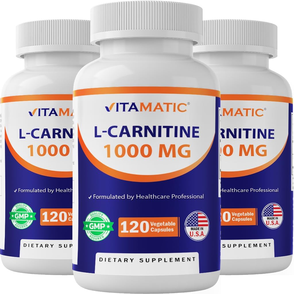 Vitamatic L-Carnitine Fumarate 1000 mg - 120 cápsulas vegetales (3 botellas)