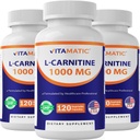 Vitamatic L-Carnitine Fumarate 1000 mg - 120 cápsulas vegetales (3 botellas)