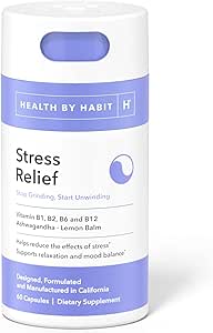 Salud por Habit Stress Relief Supplement (60 Capsules) - Vitamina B, Zen, Lemon Balm, Supports Relax, Mood Balance, Reduce el estrés, No GMO, Sugar Gratis (1 Pack)