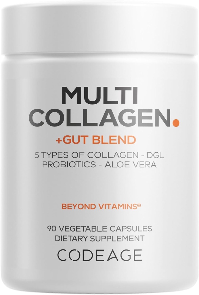Codigo Multi Collagen + Gut Blend Supplement - Digestive Probiotics, DGL Licorice, Aloe Vera, Organic Peppermint Leaf, Slippery Elm - Hidrolyzed Bovine Collagen Pills - Non-GMO - 90 cápsulas