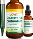 Lovita Chlorophyll Liquid Drops, High Potency 120 mg/mL, 7,200 mg por Bottle, Natural Energy Booster &amp; Immune Support, Internal Deodorant, Skin Health, Vegan " Non-GMO, Mint Flavor, 60 Serviciones 2 Oz