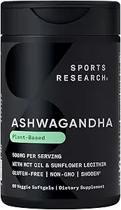 Sports Research® Ashwagandha Softgels with Coconut MCT Oil - Natural Adaptogen Made with Shoden® Ashwa for Relaxation, Calm &amp; Sleep Support - Gluten Free & Vegan Friendly - 60 Count