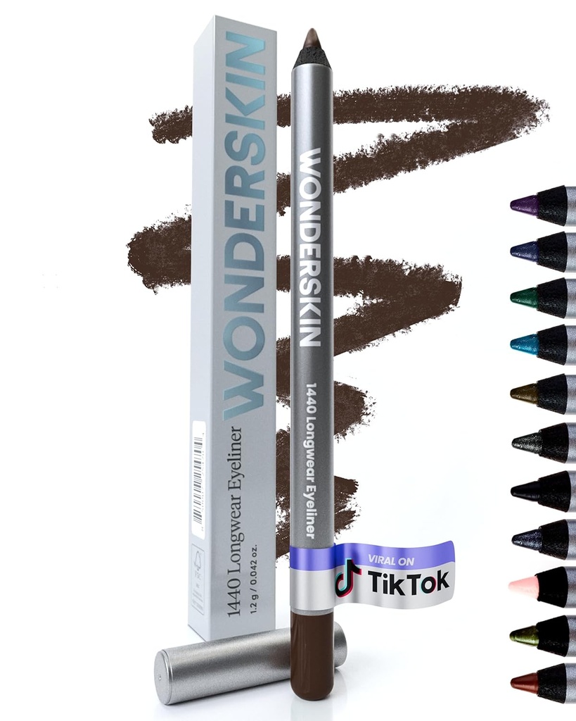Wonderskin Eyeliner Pencil, 1440 Longwear Brown Eyeliner Pencil - Waterproof, Sharpenable & Smudge Proof