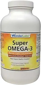 Concentrado de Lipid Marina Super Omega-3 - Molecularmente Destilado Ø Farmacéutica Grado tención Contiene: EPA 265mg DHA 170mg - 270 Softgels