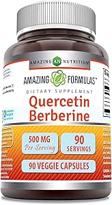 Amazing Formulas Quercetin Berberine - 250mg Berberine and 250mg Quercetin, 90 Veggie Capsules Supplement | Non-GMO | Gluten Free | Made in USA | Ideal for Vegetarians