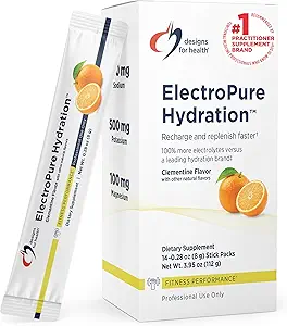 Diseños para Empaquetaduras de Hidratación ElectroPure, Sabor Clementine - Electrolitos Polvo con Vitamina C, Magnesio, Zinc y Potasio - con Sweetener de Fruta Stevia y Monk (14 Stick Packets)