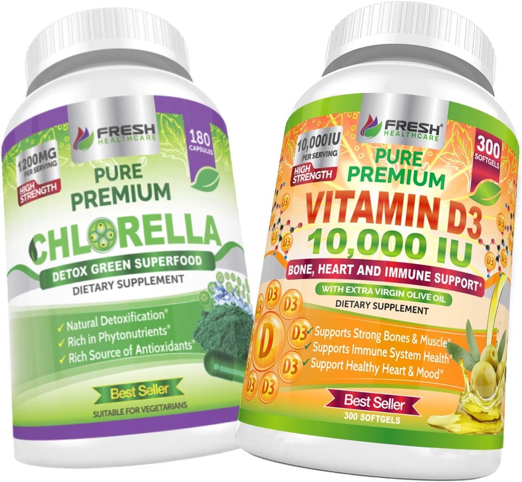 FRESH HEALTHCARE Chlorella y Vitamina D3 10,000 IU - Bundle