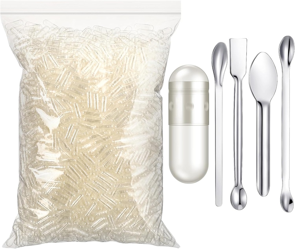 Timgle 2000 cuenta cápsulas vacías con kit de llenado de cucharas de laboratorio Clear Fillable Empty Container DIY Vegetable cápsula llena para hacer sus propios suplementos