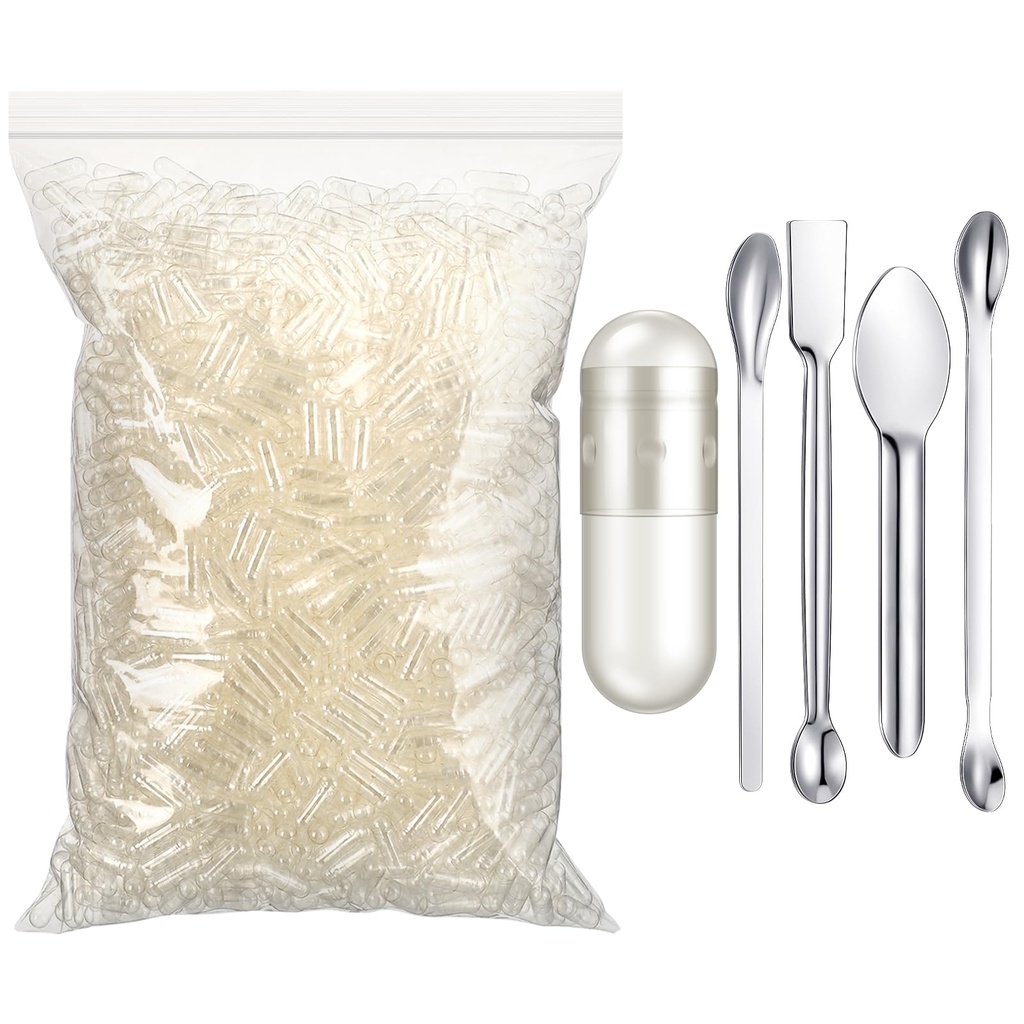 Timgle 2000 cuenta cápsulas vacías con kit de llenado de cucharas de laboratorio Clear Fillable Empty Container DIY Vegetable cápsula llena para hacer sus propios suplementos