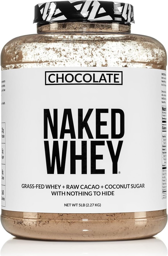 NAKED Whey Protein Suplemento Polvo, Chocolate, GMO Gratis, Soy Gratis, Gluten Free Aid Muscle Growth and Recovery 60 Servings, 5 Ib